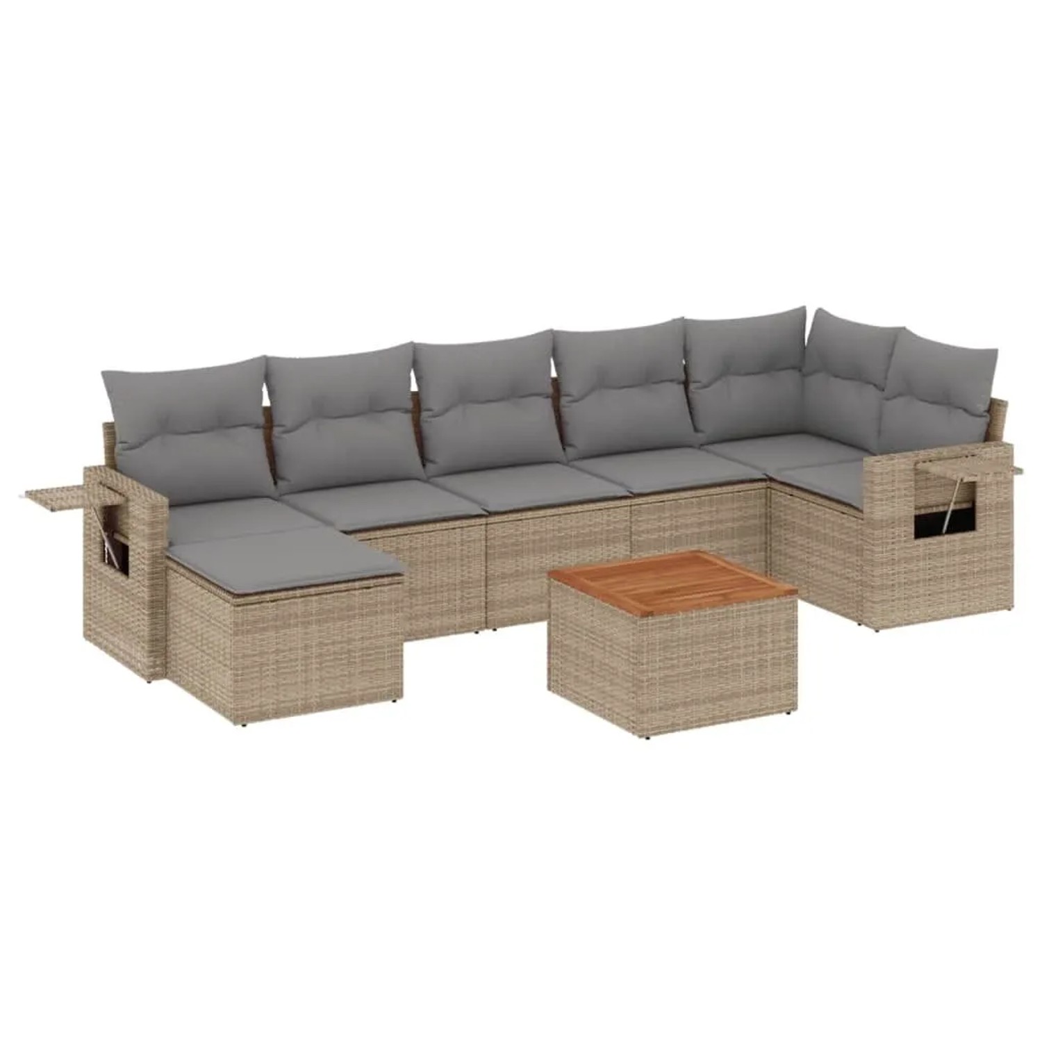 vidaXL 8-Tlg Garten-Sofagarnitur mit Kissen Beige Poly Rattan 3224673