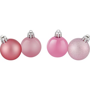 Rosa Weihnachtskugeln, 4 cm, 30-teilig, mit Glitzer, matt und glänzend.
