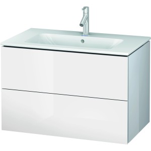 Duravit L-Cube Waschbeckenunterschrank, 82 cm, Weiß Hochglanz mit zwei Schubladen.