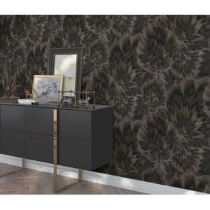 Erismann Vliestapete Spotlight Bliss Schwarz mit floralem Muster im Wohnraum.