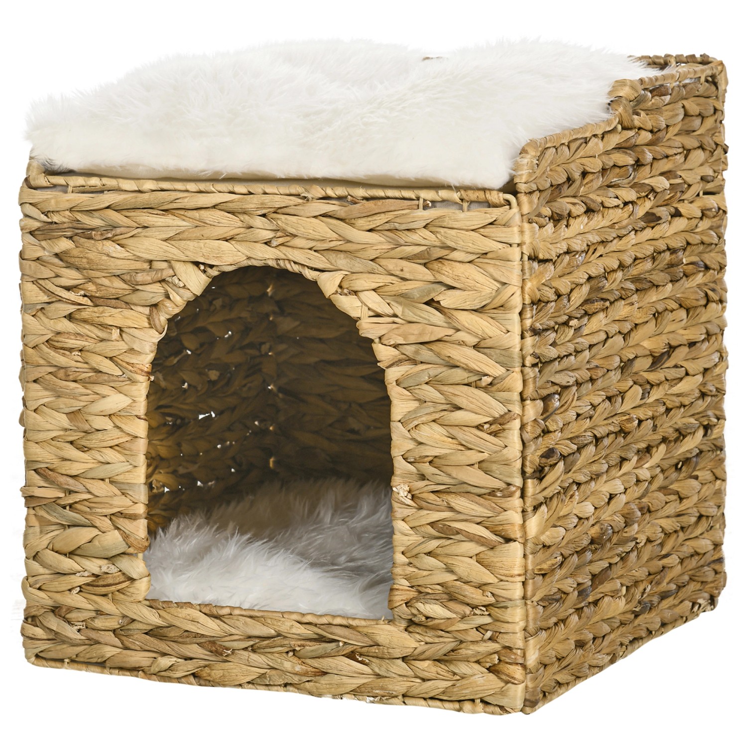 PawHut Rattan Katzenhaus mit Kissen  und 2 Ebenen