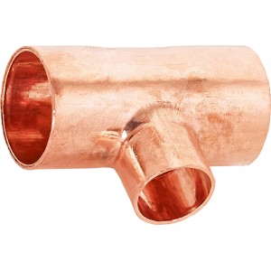 Löt-Reduzier-T-Stück aus Kupfer, 22 mm x 15 mm x 22 mm für Kupferrohr-Installationen.