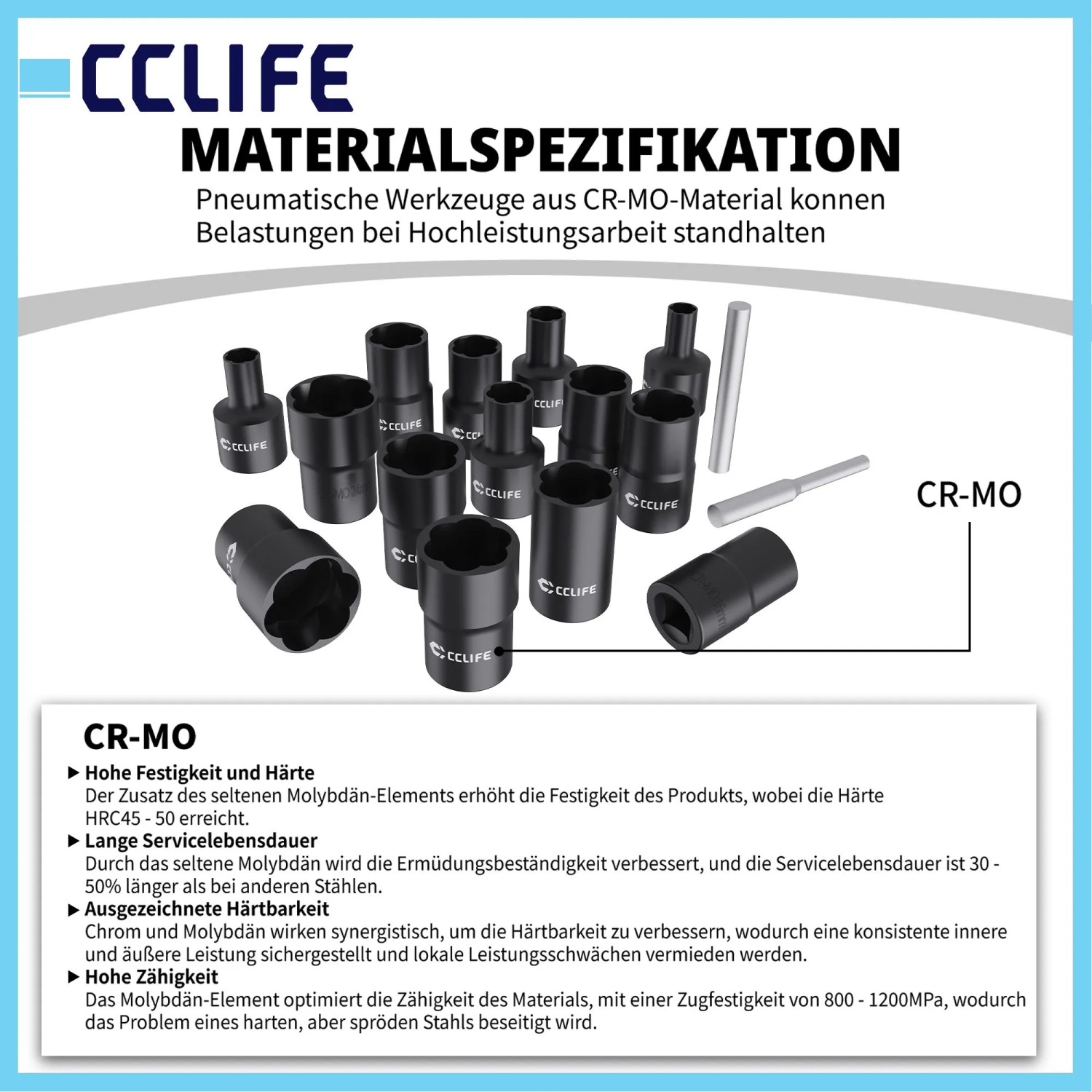CCLIFE 16-tlg. Twist Socket Schraubenausdreher Set 1/2 Zoll 8-27 mm aus CR-MO Stahl für beschädigte Muttern.