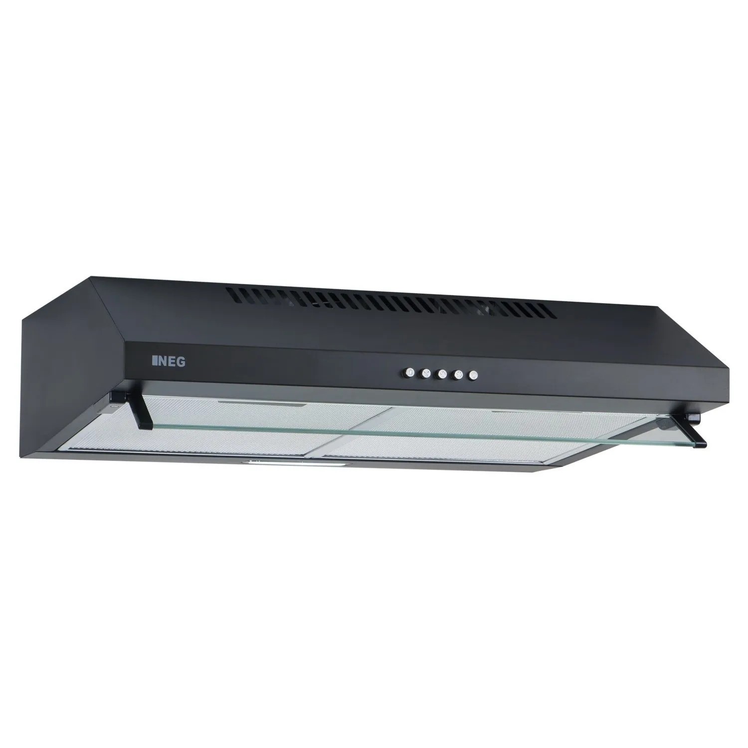 NEG Unterbau Dunstabzugshaube NEG15-DC+ Doppelmotor 60cm 424 m³/h Abluft & Umluft Flexibler Abluftanschluss Oben/Hinten Schwarz