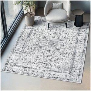 Grauer Tectake Vintage Teppich Aliya (200x274 cm) mit orientalischem Muster im Wohnzimmer.