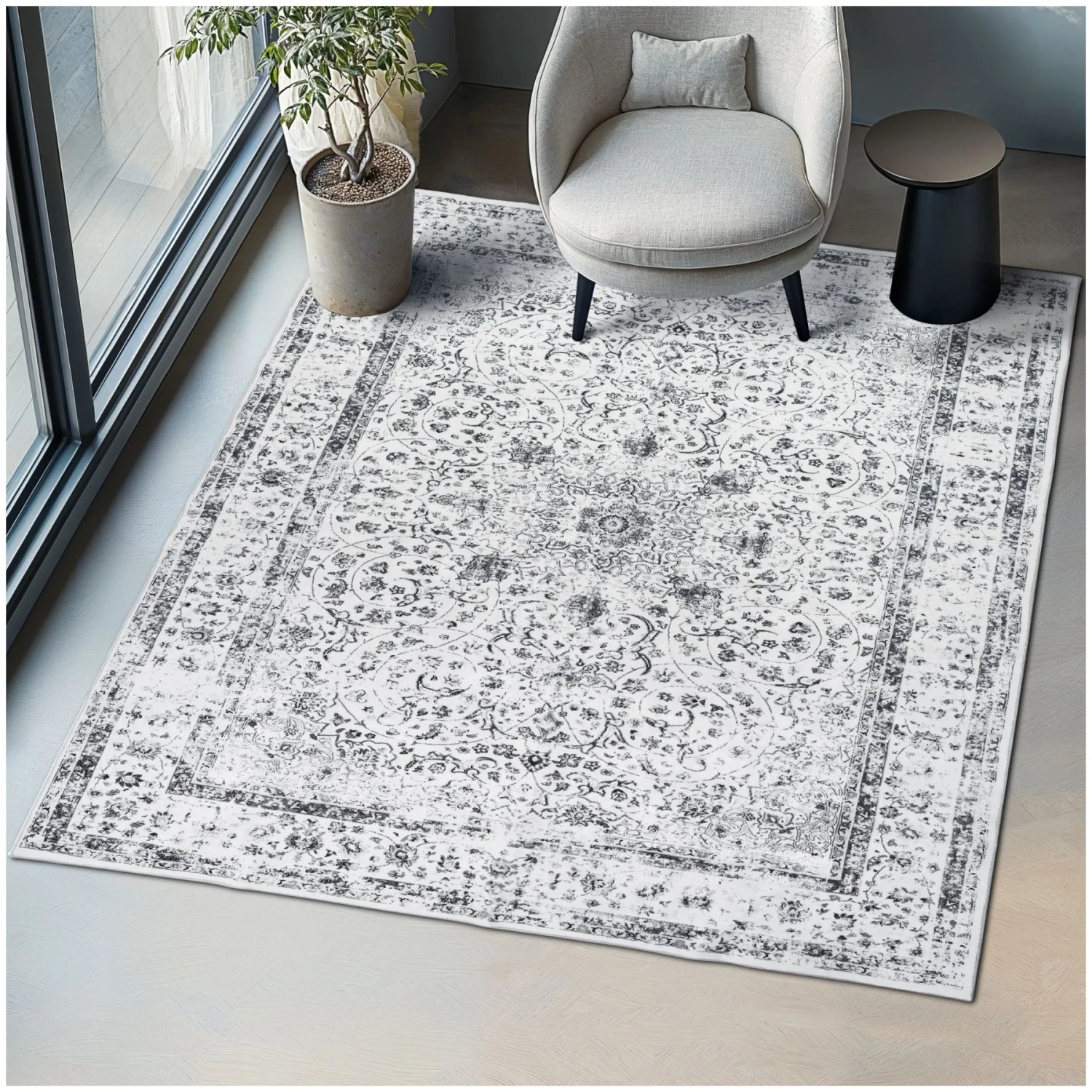 Tectake Vintage Designer Teppich Aliya Verschiedene Größen Orientalisches Muster 200 x 274 cm 274 x 200 x 0 60 cm Grau