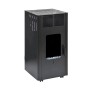 Schwarzer Firefix Gas-Heizofen Kamin 4200 Eco Plus mit Kaminoptik und blauen Ziersteinen.