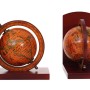 Zwei braune Buchstützen mit drehbaren, orange-braunen Weltkugeln im Antik-Look. Ideal für Bücherregale.