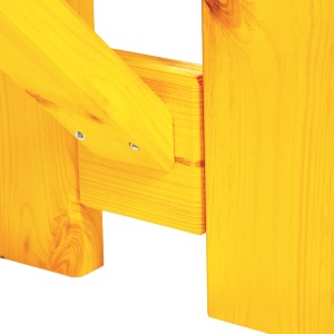Detailansicht der gelben Holzkonstruktion des Wilk Kinder-Gartenmöbel-Sets Robusto Kid.
