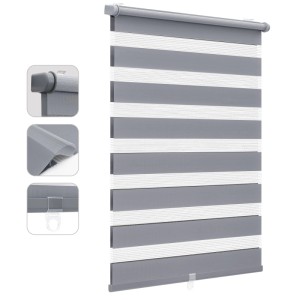Sekey Doppelrollo dunkelgrau 65x130cm für Fenster, blickdicht und schnurlos.
