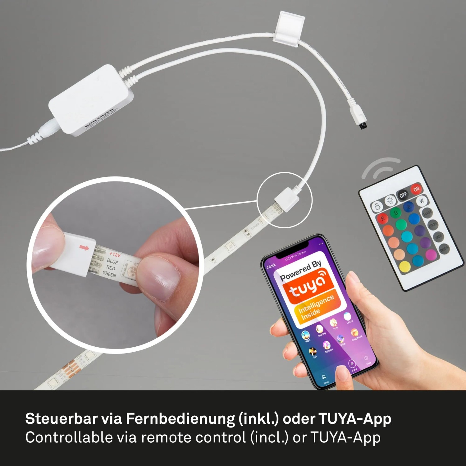 Brilo Wifi LED-Strip RGB mit Fernbedienung und App-Steuerung, 5m, kürzbar.