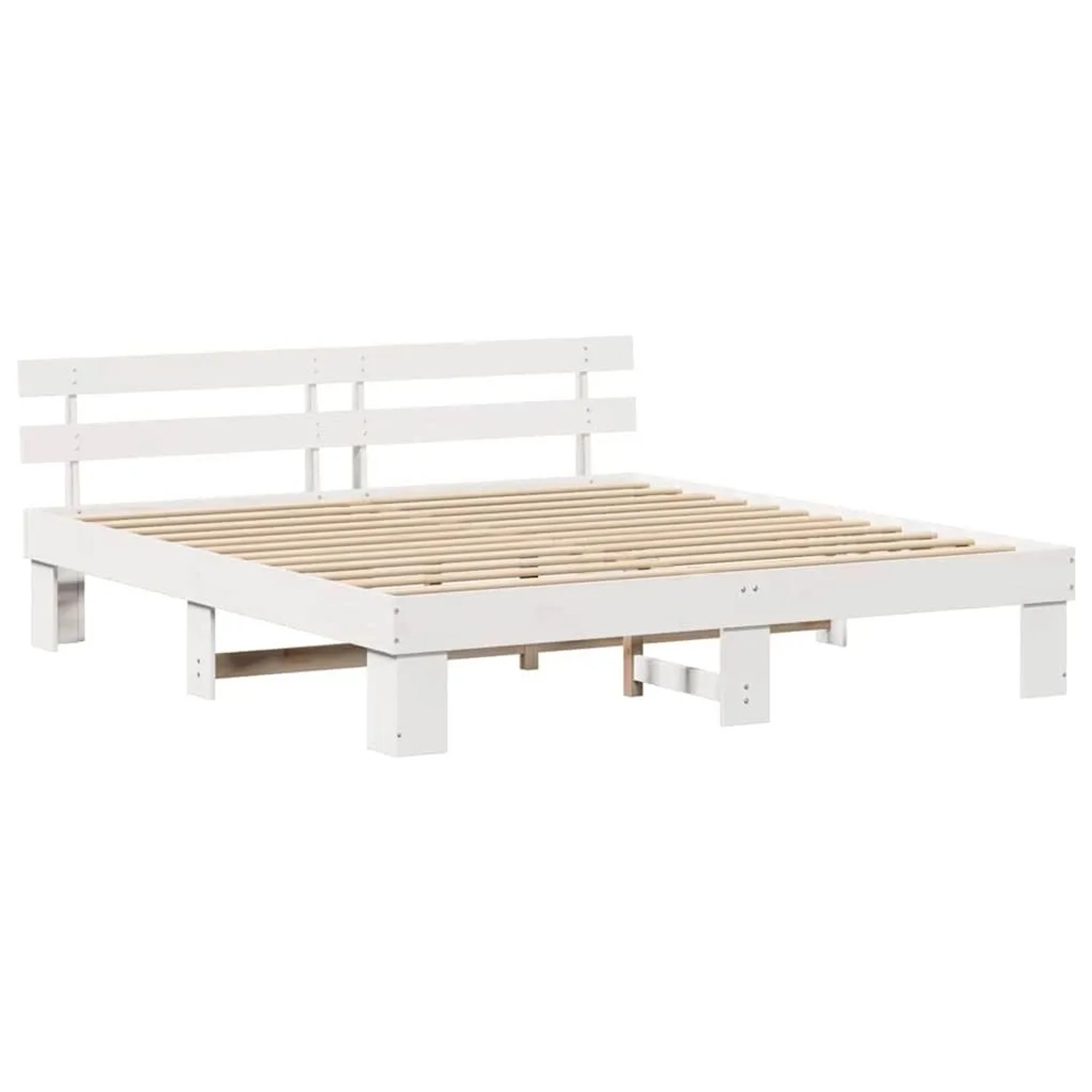 vidaXL Bettrahmen mit Kopfteil Weiß 200 x 200 cm Massives Kiefernholz 872429