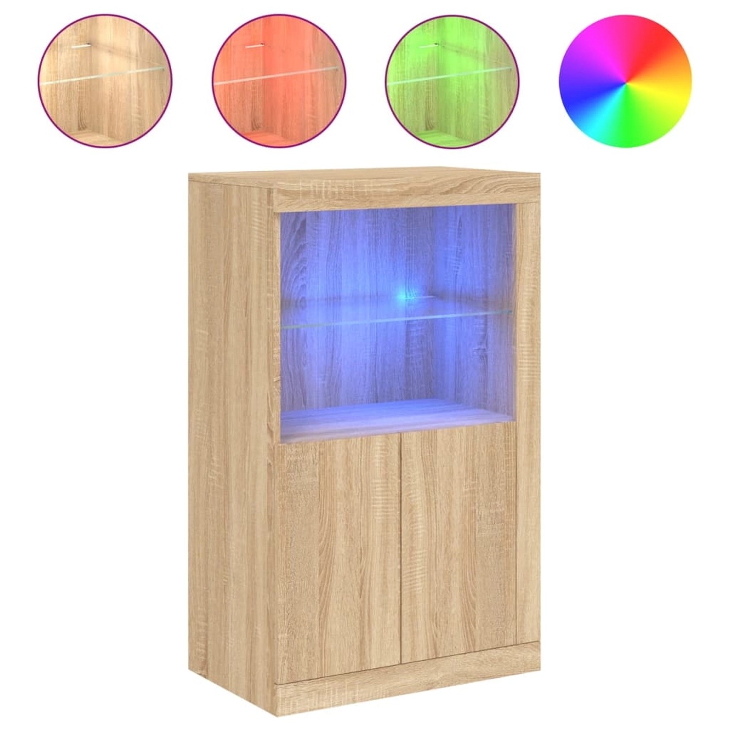 vidaXL Beistellschrank Sonoma-Eiche mit LED, Büroschrank mit Glastüren und RGB-Beleuchtung.