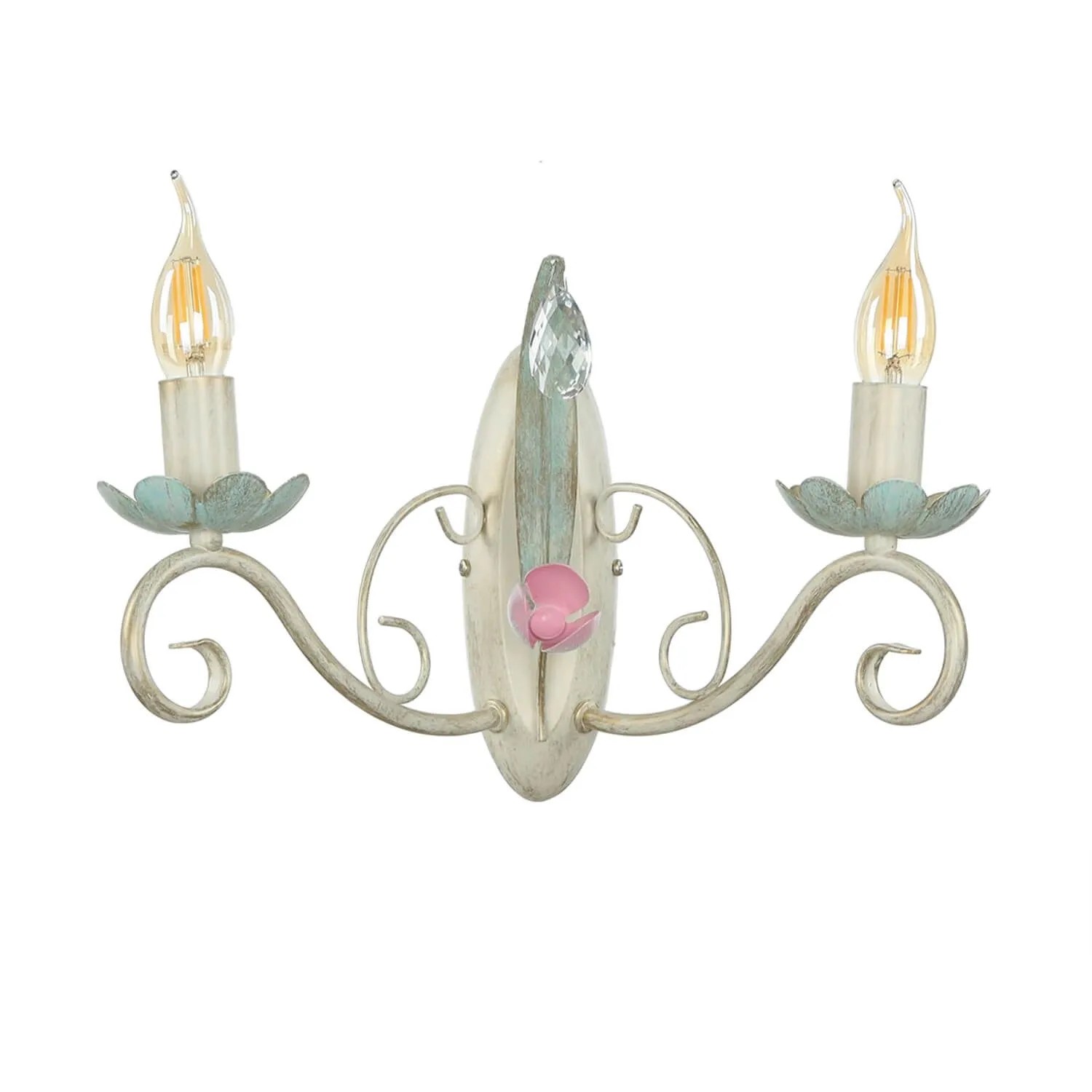 Licht-Erlebnisse Wandleuchte Metall E14 37 cm Breit Weiß Rosa Grün 2-Flammig Floral