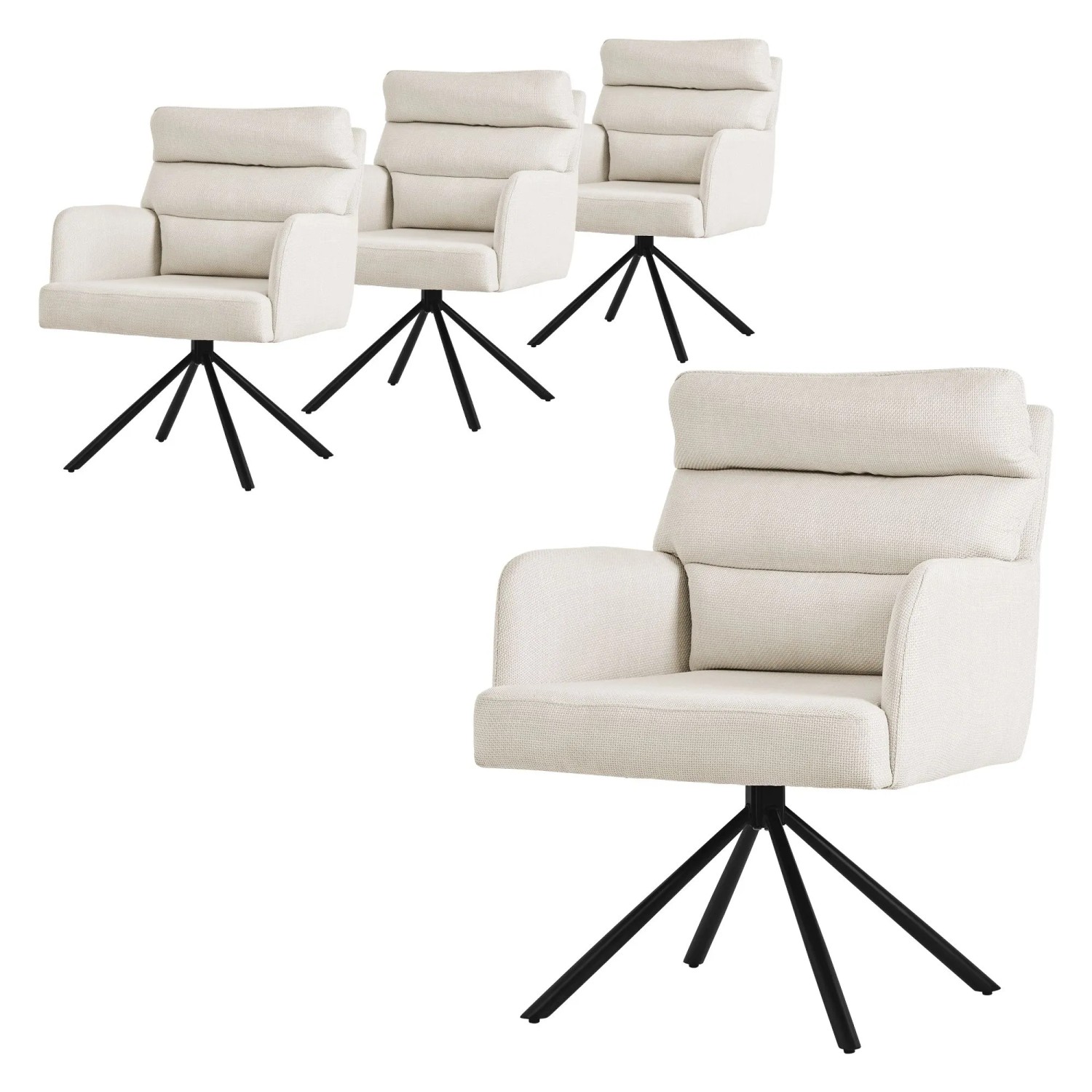 ML-Design Esszimmerstühle drehbar 4er Set Beige Stoffbezug Armlehnen
