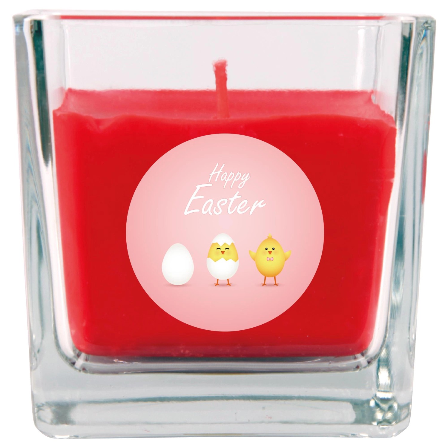 HS Candle Duftkerze & Glas Ostern Rot Viereck 50h Küken günstig online kaufen