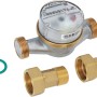 Wasserzähler Two in One 3/4 Zoll für Kalt- und Warmwasser, mit Anschlüssen und Dichtungen.