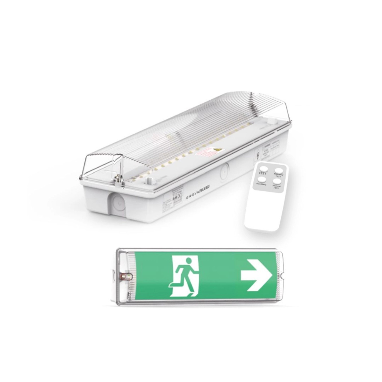 ENOVALITE LED Fluchtwegleuchte Notleuchte 3h Notsromakku TEST Funktion IP65 Notbeleuchtung Wandmontage Fernbedienung