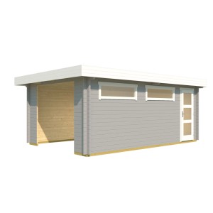 Lasita Garage Canberra, 360x540 cm, lichtgrau, aus Holz mit Eingangstür und Fenstern.