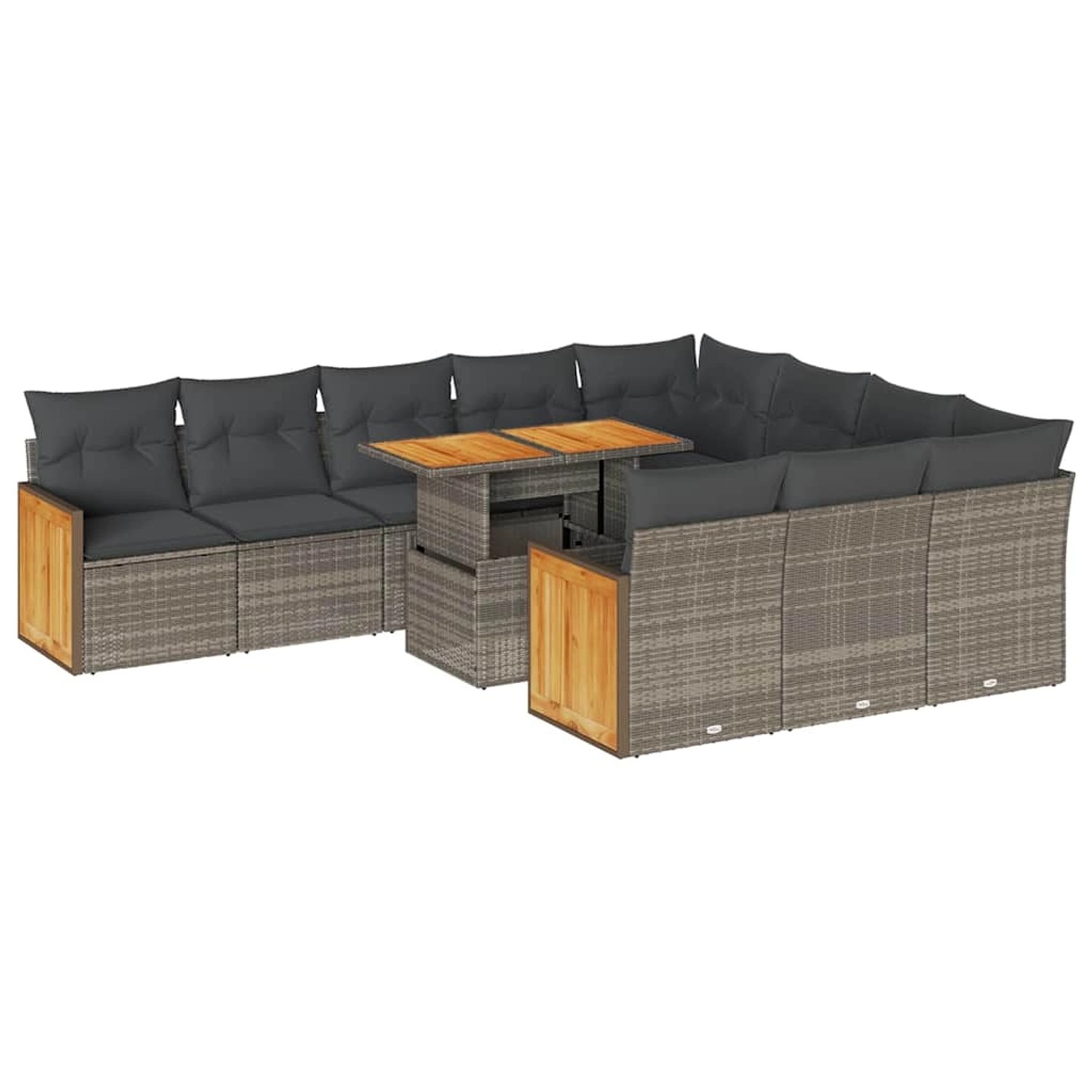 vidaXL 11-Tlg Garten-Sofagarnitur mit Kissen Grau Poly Rattan Akazie 332776 günstig online kaufen