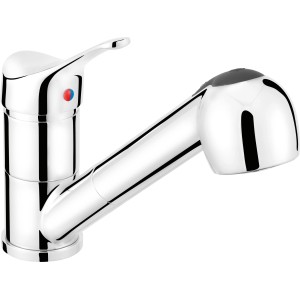 Chromfarbene baliv Küchenarmatur KI-5171 mit Geschirrbrause, ein Einhebelmischer.