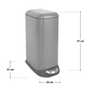 Silberner Svita TS12 Treteimer aus Edelstahl, 12l, mit Pedal und Softclose-Deckel. Maße: 47x20x35 cm.