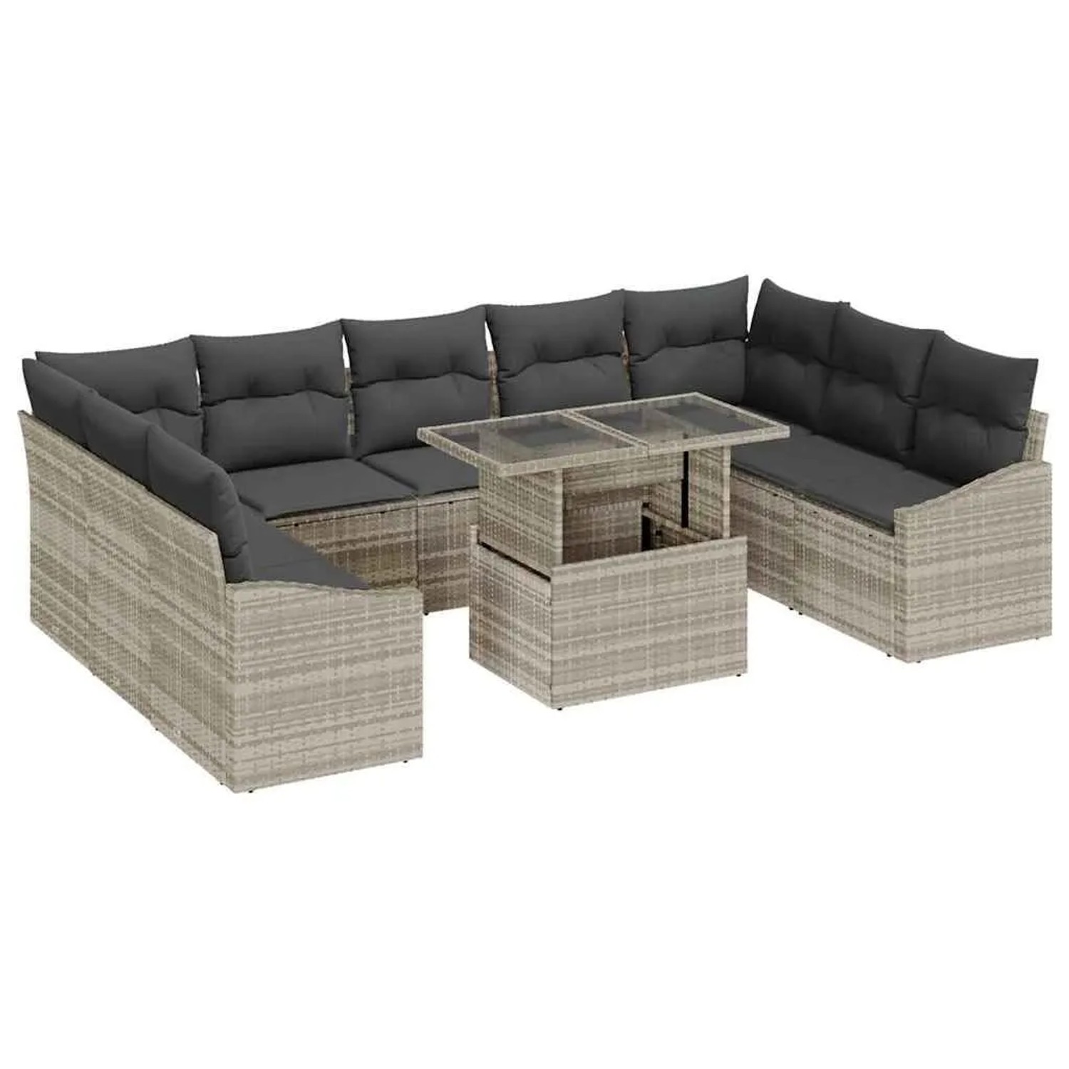 vidaXL Sofa Set mit Kissen 10-Tlg Hellgrau Poly-Rattan 3349068