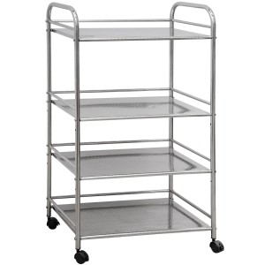 Silberner Servierwagen mit 4 Etagen, rollbar, für Küche und Bad.