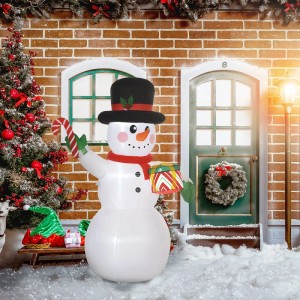 Aufblasbarer Schneemann mit LED-Beleuchtung, Zuckerstange & Geschenk. Weiße Weihnachtsdeko für Garten & Outdoor.