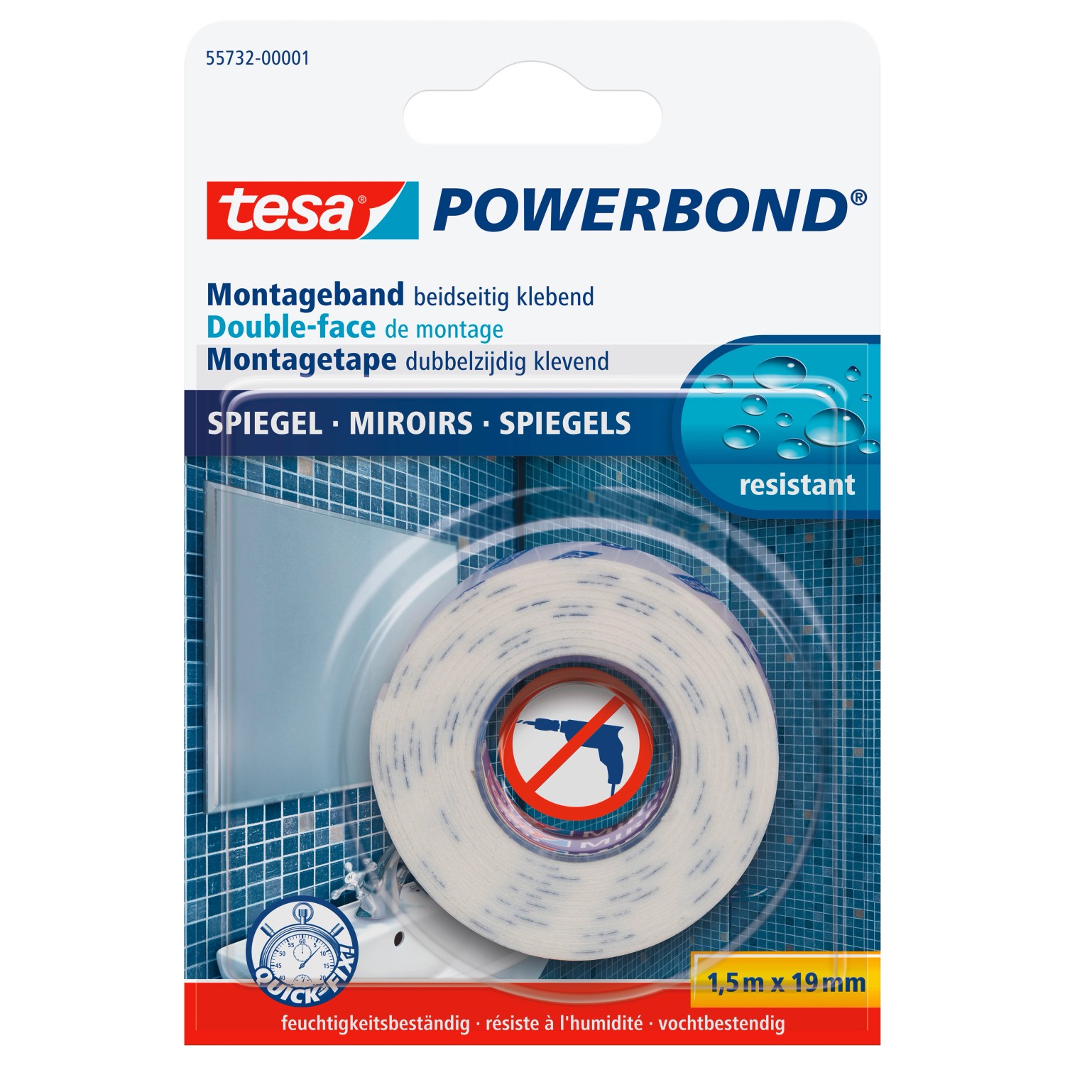 Tesa Powerbond Montageband Mirror 1,5 m x 19 mm