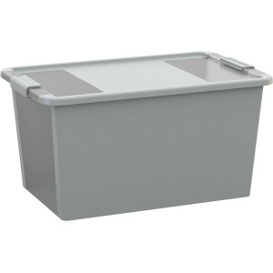 Graue Kis Aufbewahrungsbox Bi Box L mit Deckel und Griffen, 40 Liter Fassungsvermögen.