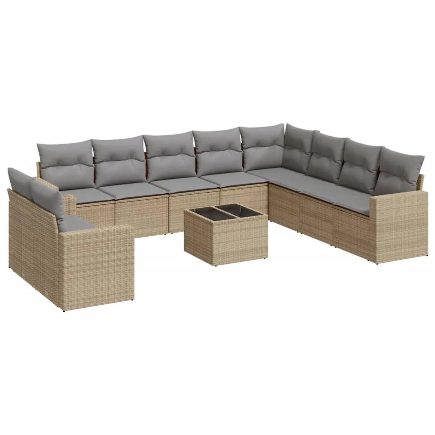vidaXL 11-Tlg Garten-Sofagarnitur mit Kissen Beige Poly Rattan 3251516
