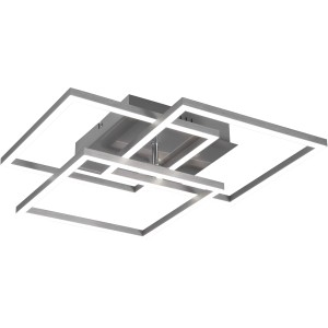 Dimmbare LED-Deckenleuchte Mobile, 28W, Nickel matt, mit verschachtelten Quadraten.