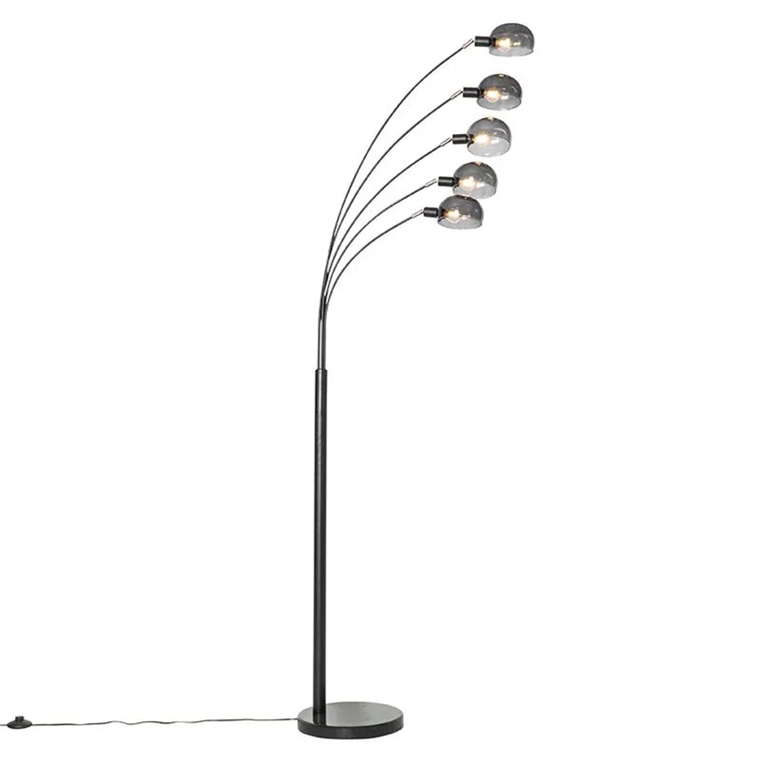 QAZQA Design Stehlampe Schwarz mit Rauchglas 5-flammig Sixties Marmo