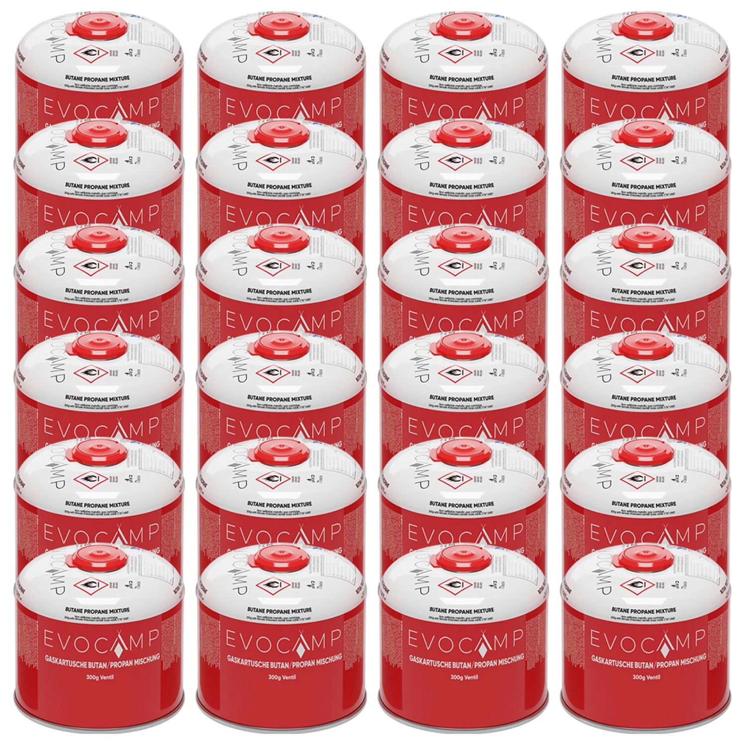 Evocamp Gaskartusche 24 Stück 300g Butan Propan Schraubventil für Camping Weber Q100