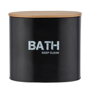 Wenko Badbox Gara Schwarz mit Bambusdeckel, 1.092 l, Stahl, für Badaccessoires.