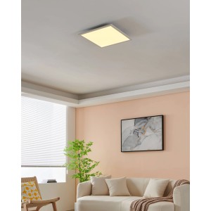 Quadratische, weiße LED-Deckenleuchte Salobrena-Z von Eglo Connect, 45x45 cm, CCT-fähig.