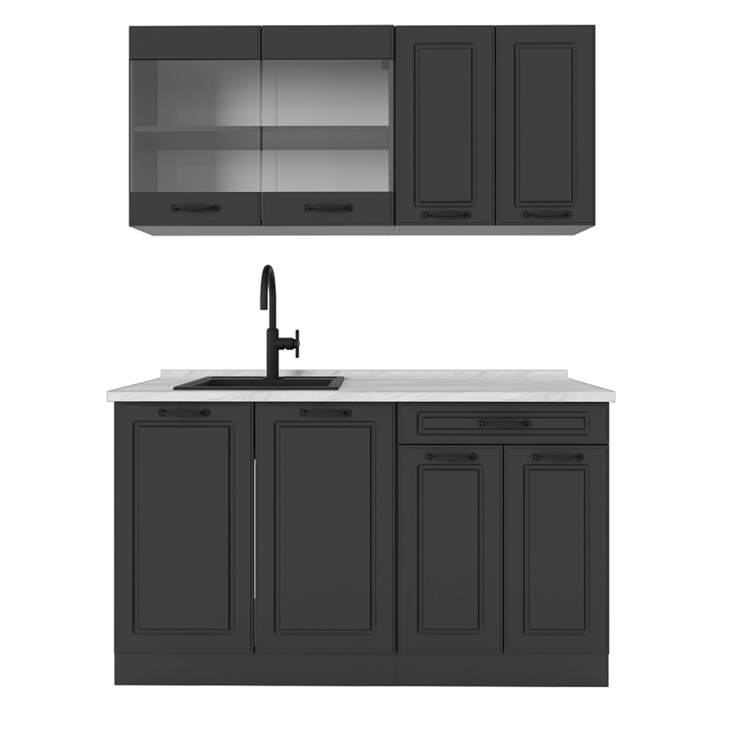 Vicco R-Line Singleküche Anthrazit Landhaus/Anthrazit 140 cm AP Marmor günstig online kaufen