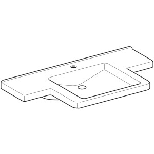 Geberit Renova Comfort Waschbecken, 102 cm, Weiß, mit seitlichen Ablagen und Hahnloch.