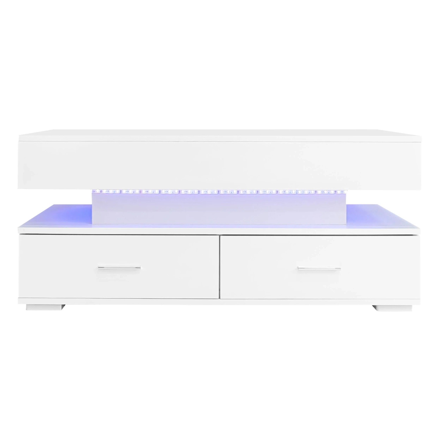 Okwish Couchtisch Mit Höhenverstellbar Led Schubladen Stauraum 100x50x44cm Weiß
