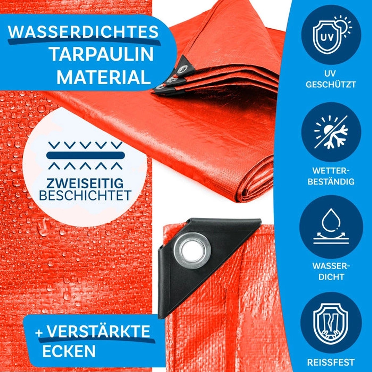 Karat Abdeckplane Wasserdichte Plane mit Ösen Schutzplane 140 g/m² 2 x 3 m Orange_2