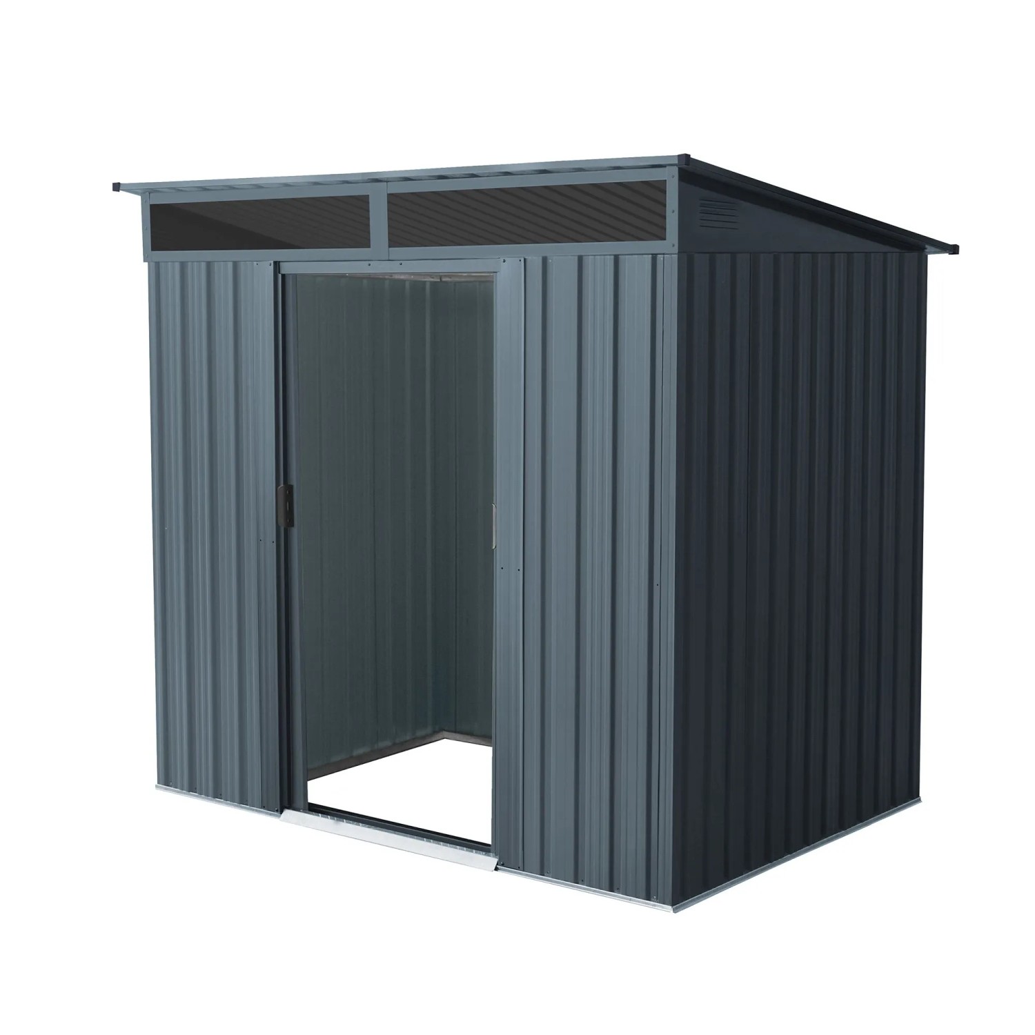 Pergart Gerätehaus Lüttich 65, anthrazitgrau, mit Pultdach und Schiebetür. Ideal zur Gartenaufbewahrung.