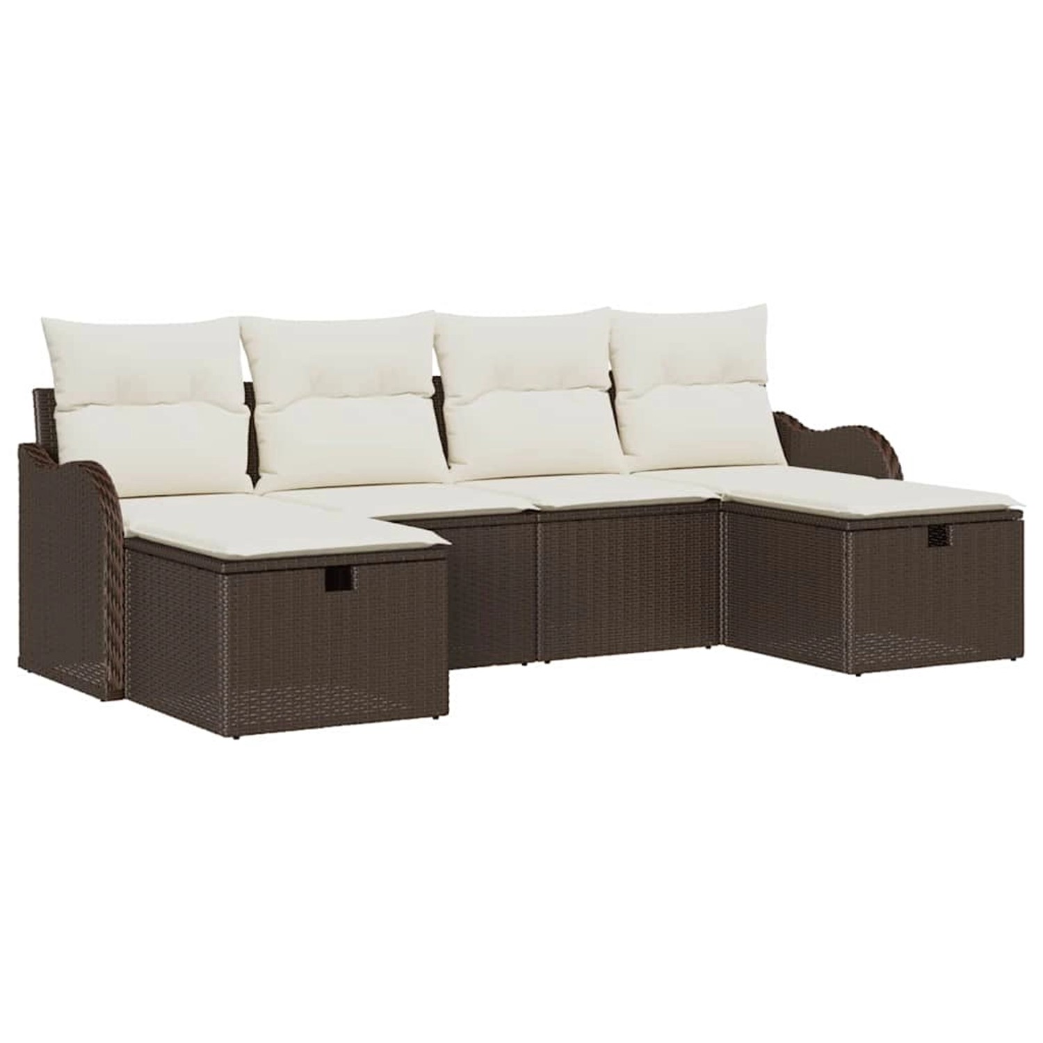 vidaXL Garten-Sofa-Set mit Kissen mit Speicher 6-Tlg Braun Poly Rattan 3360 günstig online kaufen