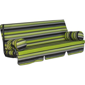 Angerer Hollywoodschaukel Auflage Element Bari mit grün-grau gestreiften Kissen.