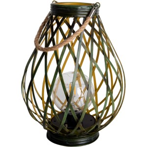 Grün-goldene LED Solarleuchte (31cm) im Korbdesign mit Aufhängung für den Garten.