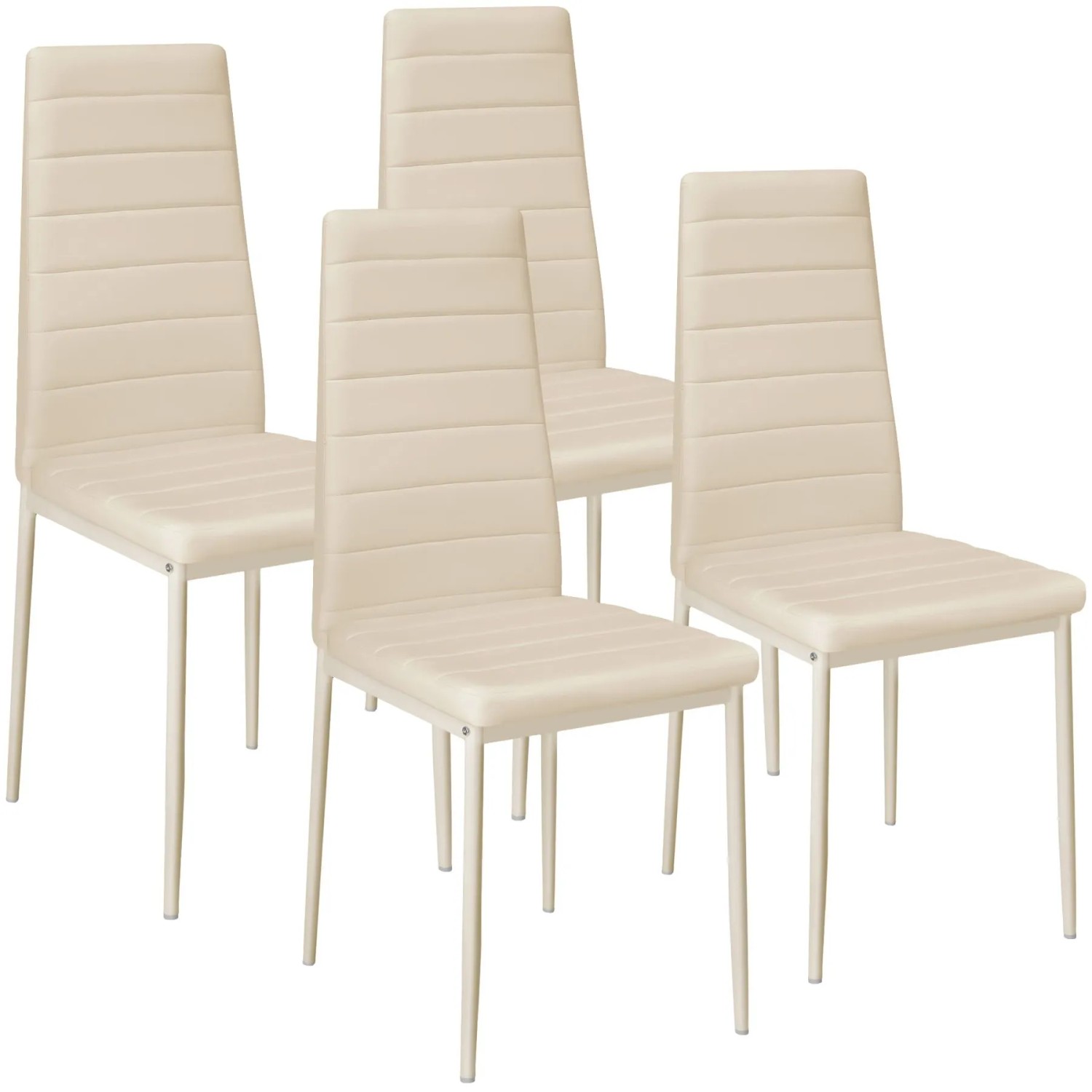Tectake Set Esszimmerstuhl Thomas Gepolstert Mit Kunstlederbezug Hohe Rückenlehne 4Er Set 45 x 48 x 98 50 cm Beige
