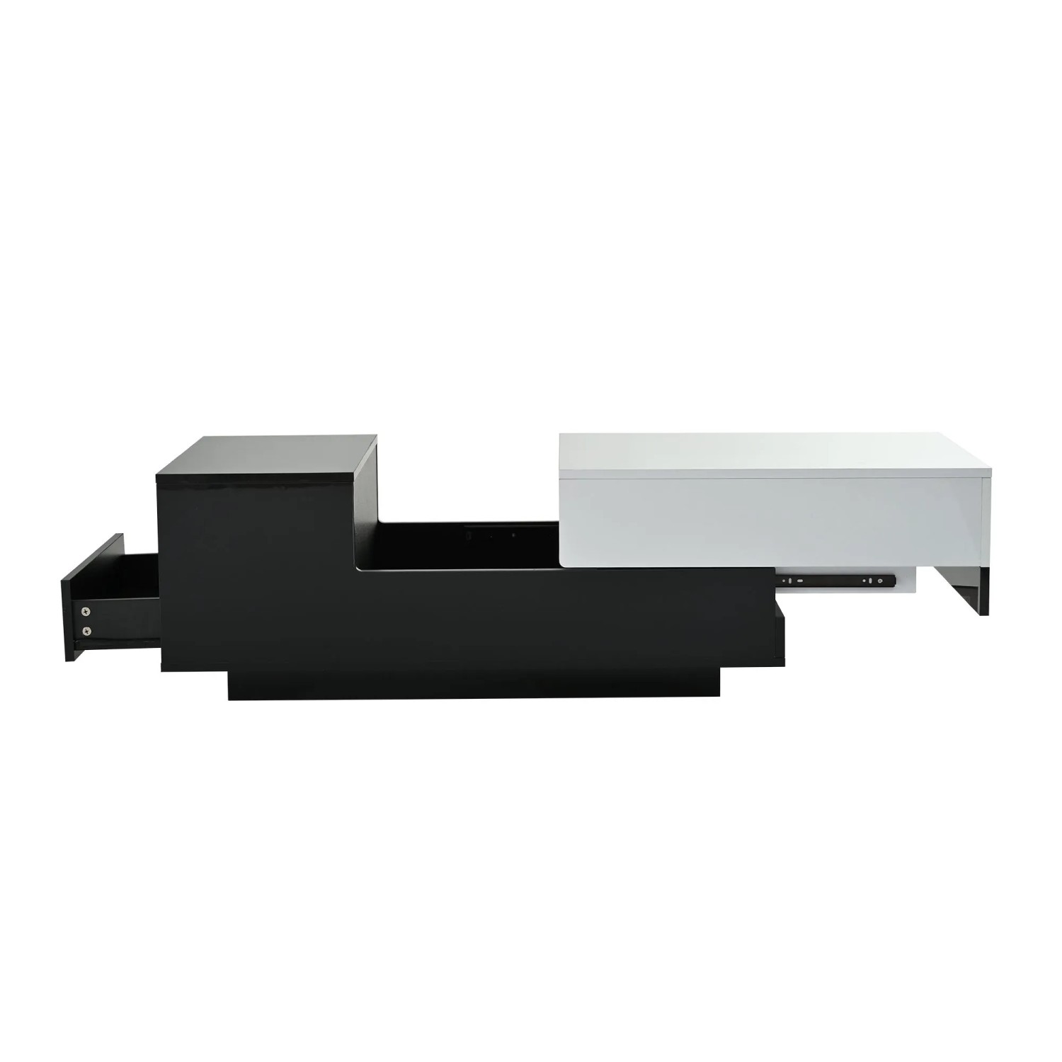 okwish Couchtisch mit Schublade Schiebeplatte Stauraum 100x50x38cm Schwarz Weiß