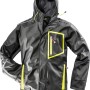 Schwarze Bullstar Regenjacke Ultra (Größe M) mit Kapuze und gelben Akzenten für Arbeitskleidung.