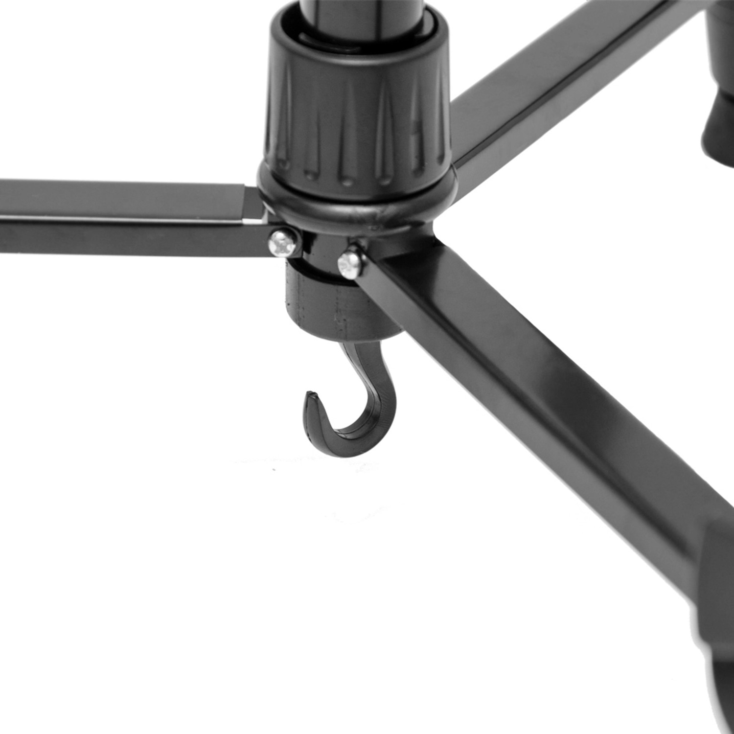 Detailaufnahme der schwarzen eyepower Aluminium Staffelei mit Haken für Gewichte.