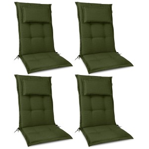 4er Set Beautissu HighLux HL Hochlehner Auflagen, 120x52cm, Dunkelgrün. Gartenstuhl Kissen mit Kopfpolster.